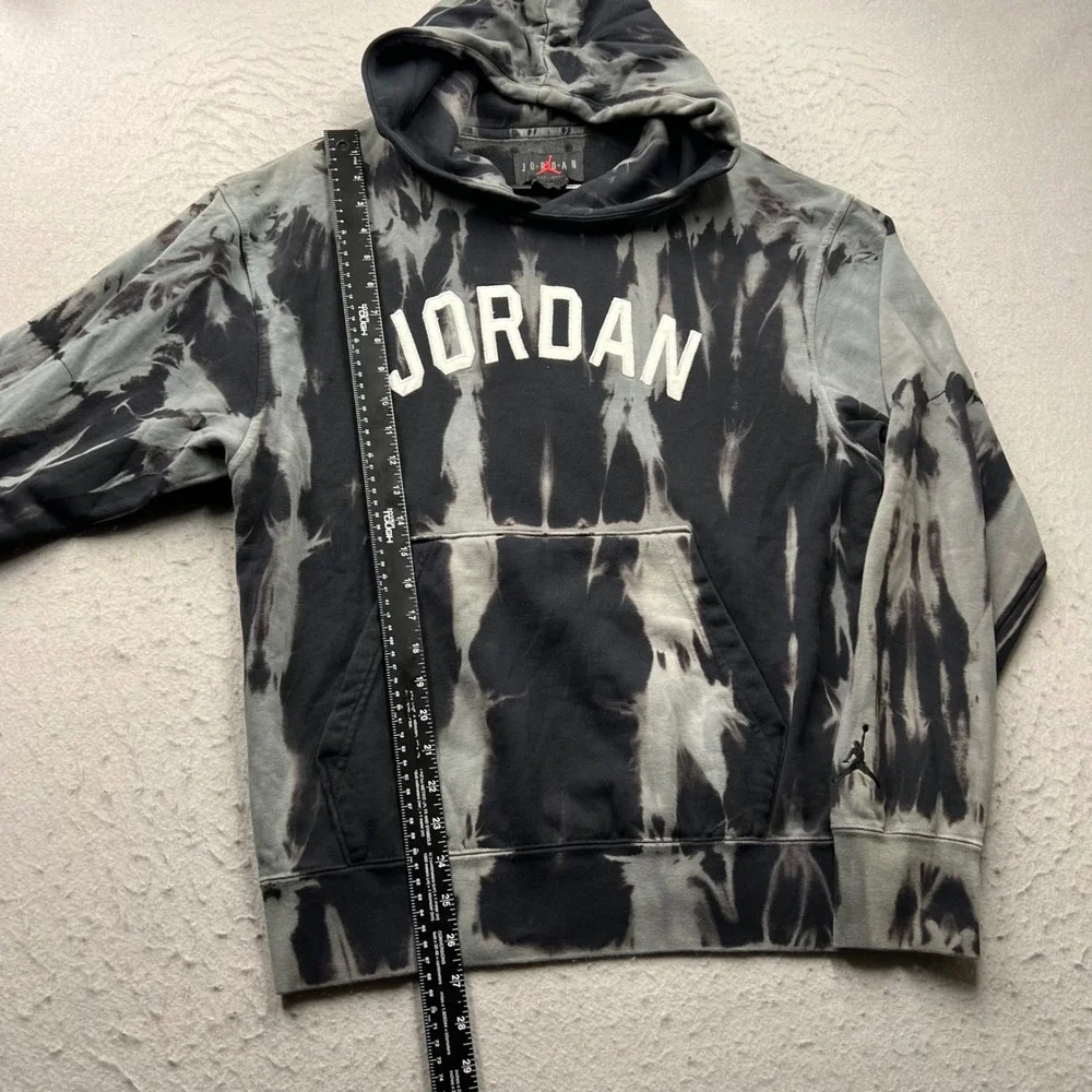 Jordan Tie Dye Hoodie Mens Medium Black Grey Spellout Jumpman Sweatshirt 2482